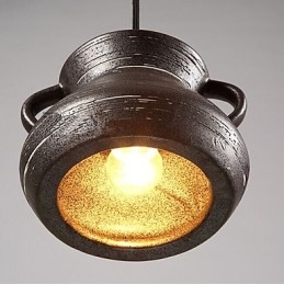 Lampada a sospensione retrò in ceramica gialla e marrone