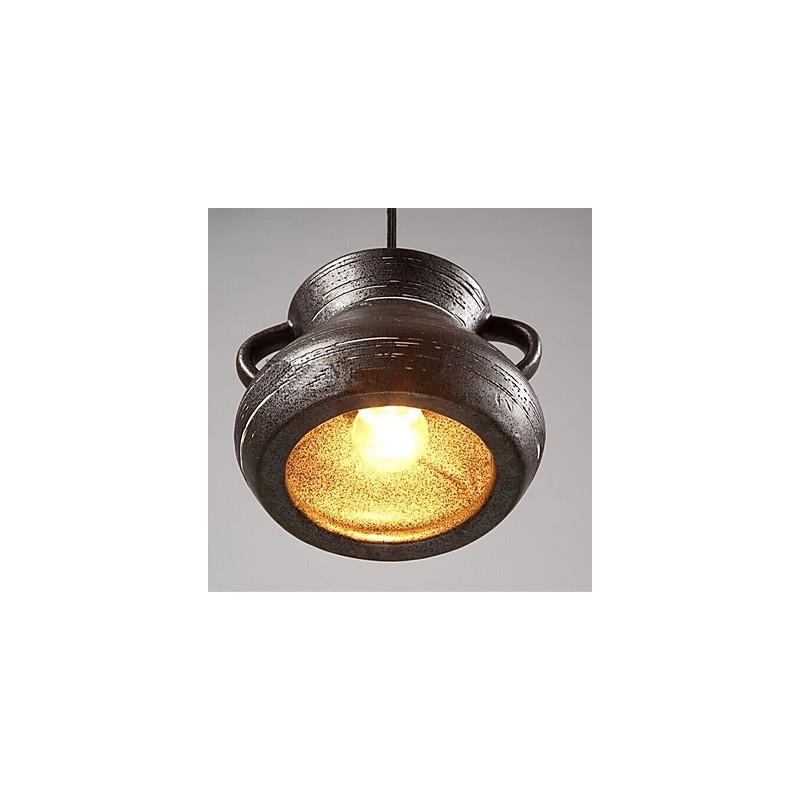Lampada a sospensione retrò in ceramica gialla e marrone