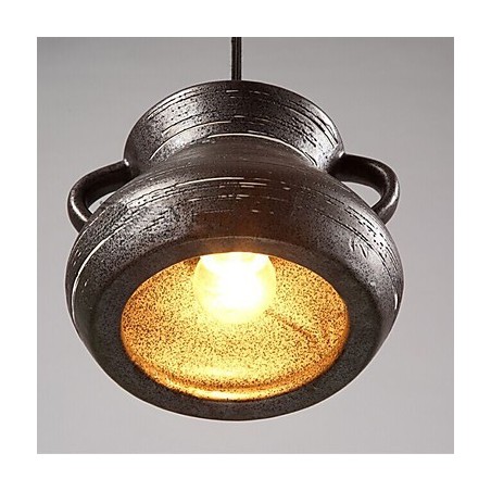 Lampada a sospensione retrò in ceramica gialla e marrone