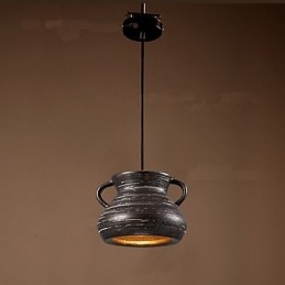 Lampada a sospensione retrò in ceramica gialla e marrone