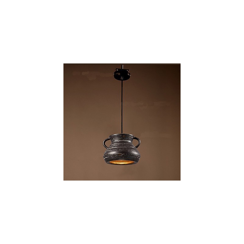 Lampada a sospensione retrò in ceramica gialla e marrone