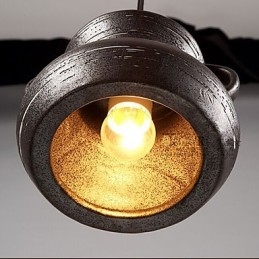 Lampada a sospensione retrò in ceramica gialla e marrone