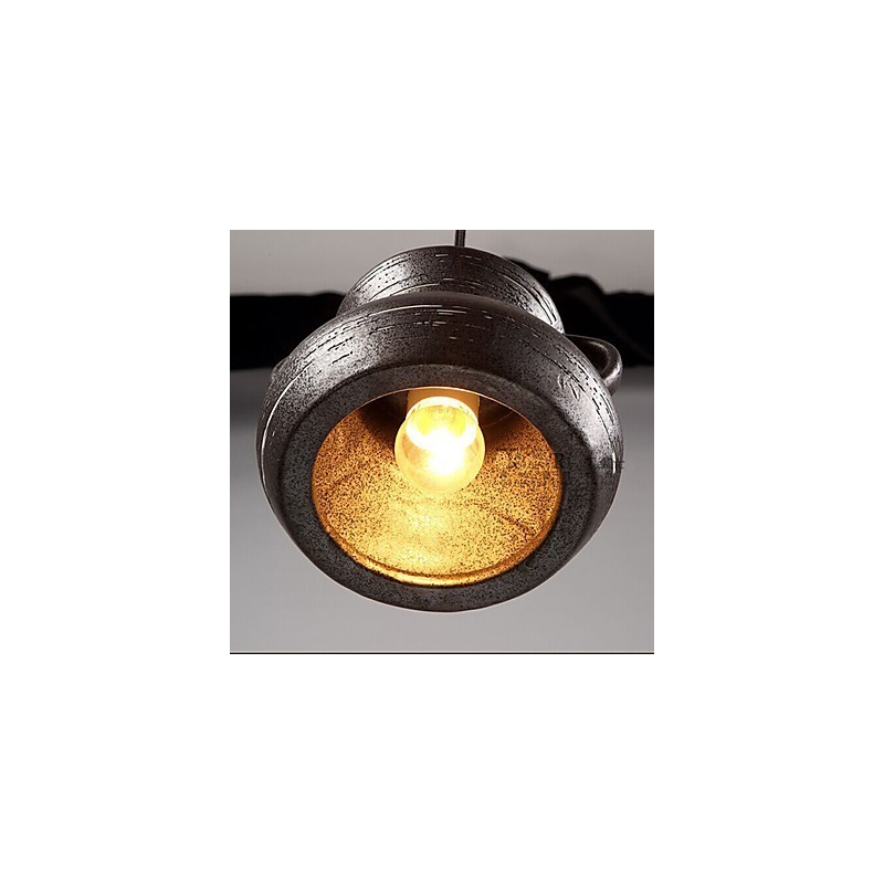 Lampada a sospensione retrò in ceramica gialla e marrone
