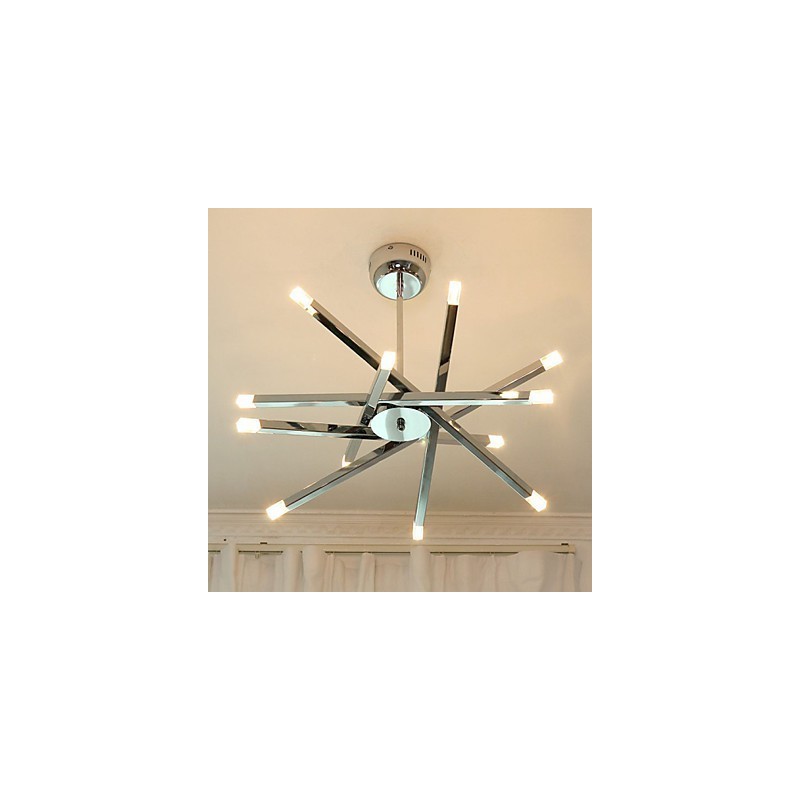 Lampadario design moderno mini a 12 luci argento con paralumi bianchi