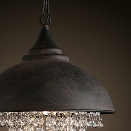 Lampada a sospensione rétro in cristallo e metallo marrone