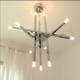 Lampadario design moderno mini a 12 luci argento con paralumi bianchi