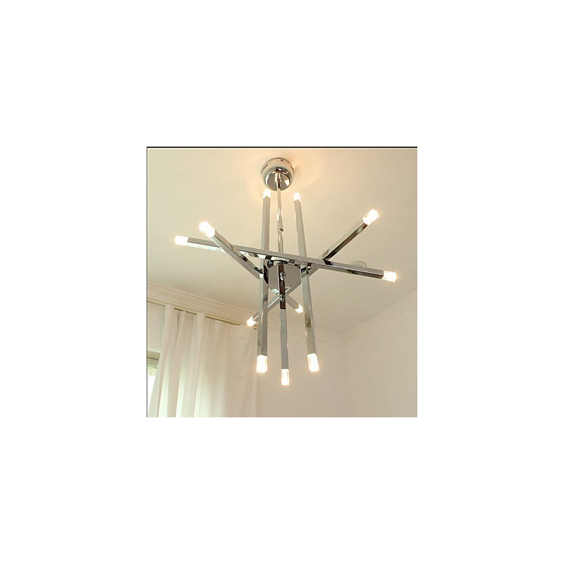 Lampadario design moderno mini a 12 luci argento con paralumi bianchi