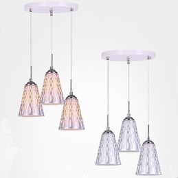 Lampada a sospensione semplice in vetro bianco e metallo argento, 3 luci E26/E27