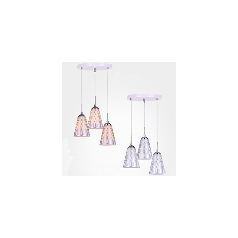 Lampada a sospensione semplice in vetro bianco e metallo argento, 3 luci E26/E27