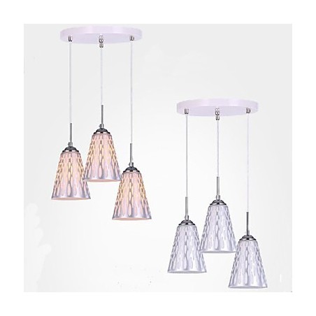Lampada a sospensione semplice in vetro bianco e metallo argento, 3 luci E26/E27