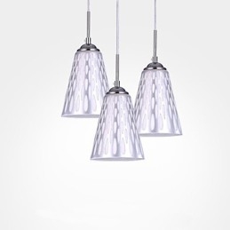Lampada a sospensione semplice in vetro bianco e metallo argento, 3 luci E26/E27
