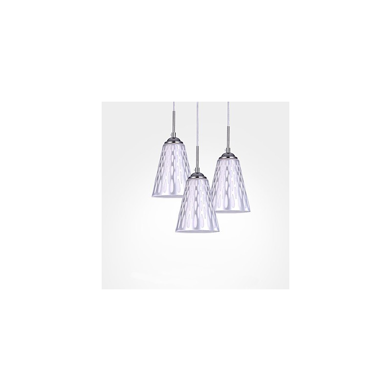 Lampada a sospensione semplice in vetro bianco e metallo argento, 3 luci E26/E27