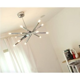 Lampadario design moderno mini a 12 luci argento con paralumi bianchi