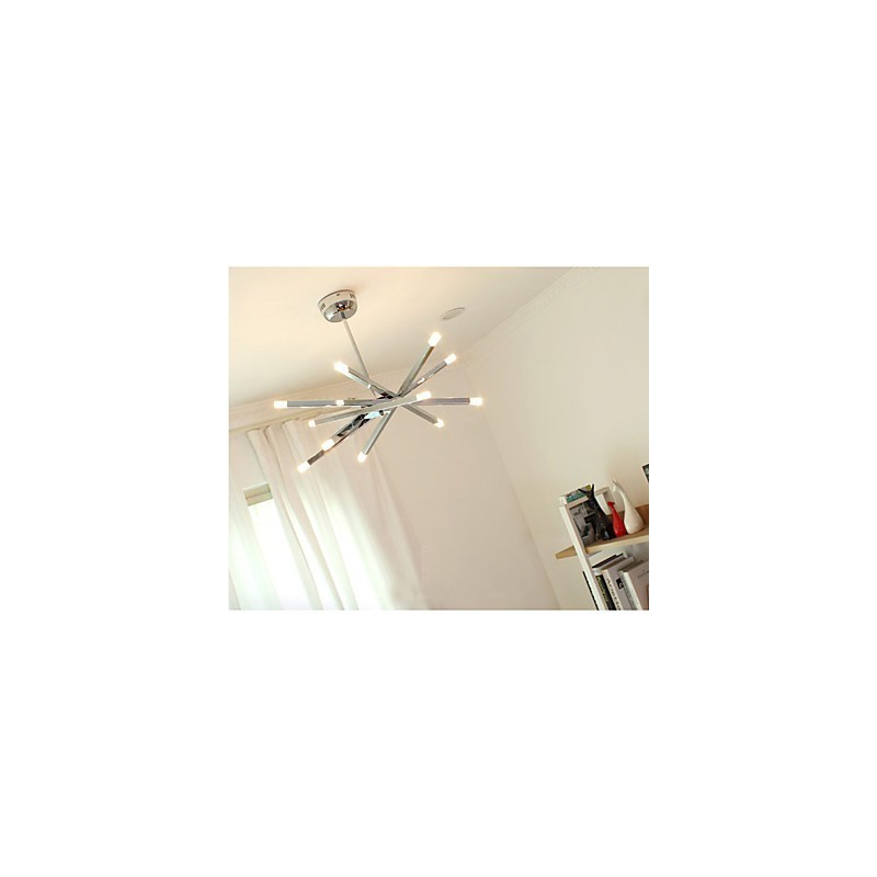 Lampadario design moderno mini a 12 luci argento con paralumi bianchi