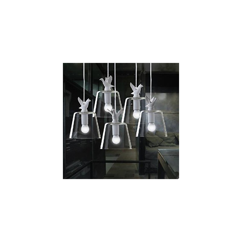 Lampadario a sospensione in vetro con uccelli e anatroccoli, 3 luci, 125 cm