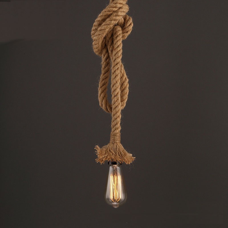 Lampada a sospensione in corda di canapa 100 cm con 1 lampadina E26/E27
