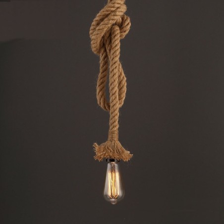 Lampada a sospensione in corda di canapa 100 cm con 1 lampadina E26/E27