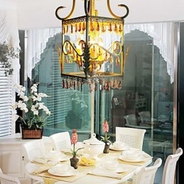 Lampadario country mini bianco con conchiglie beige, 3 luci E12/E14
