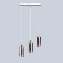 Lampada a sospensione in vetro grigio con dettagli in metallo argentato, 3 lampadine E26