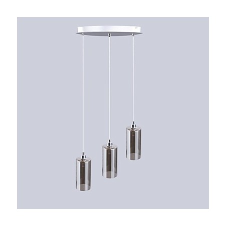 Lampada a sospensione in vetro grigio con dettagli in metallo argentato, 3 lampadine E26