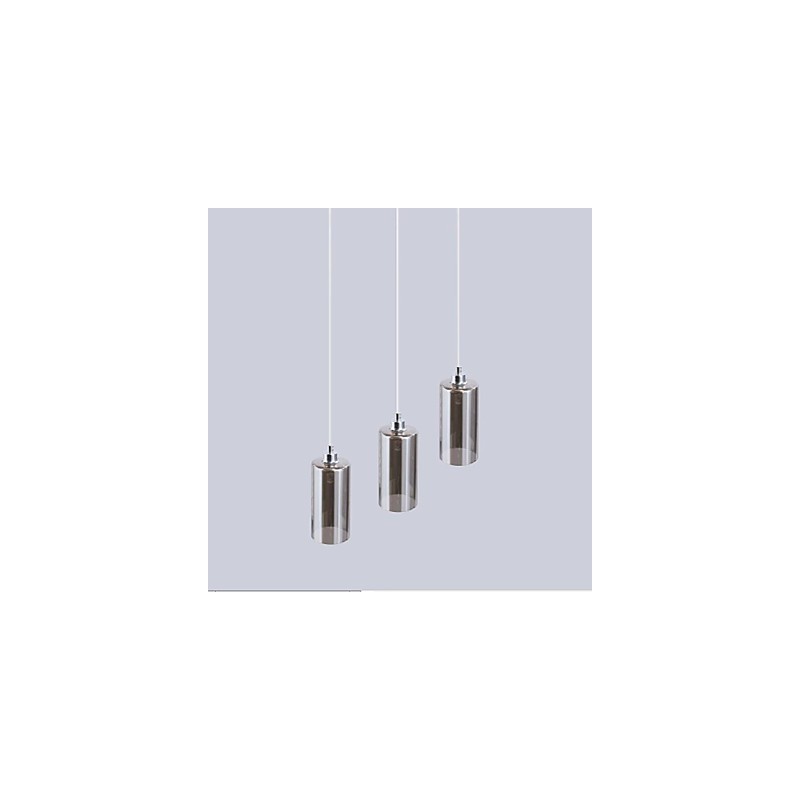 Lampada a sospensione in vetro grigio con dettagli in metallo argentato, 3 lampadine E26
