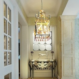 Lampadario country mini bianco con conchiglie beige, 3 luci E12/E14