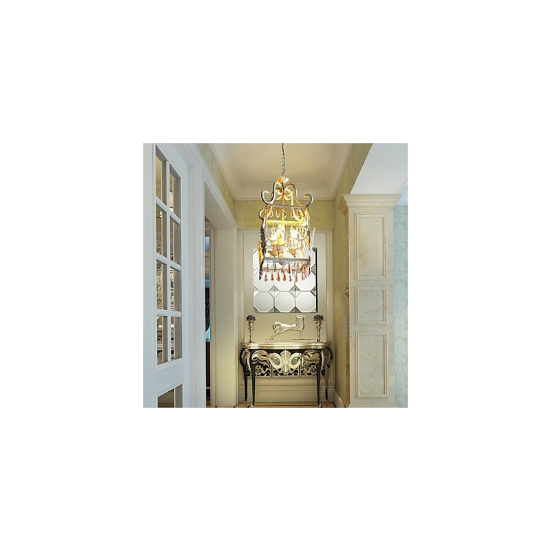 Lampadario country mini bianco con conchiglie beige, 3 luci E12/E14