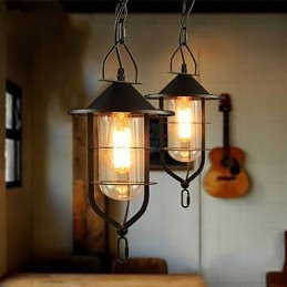 Lampada a sospensione mini retrò in metallo nero con paralumi in vetro trasparente, 3 luci E26/E27