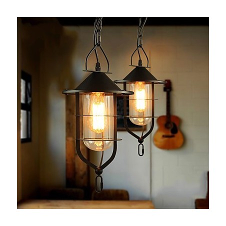 Lampada a sospensione mini retrò in metallo nero con paralumi in vetro trasparente, 3 luci E26/E27