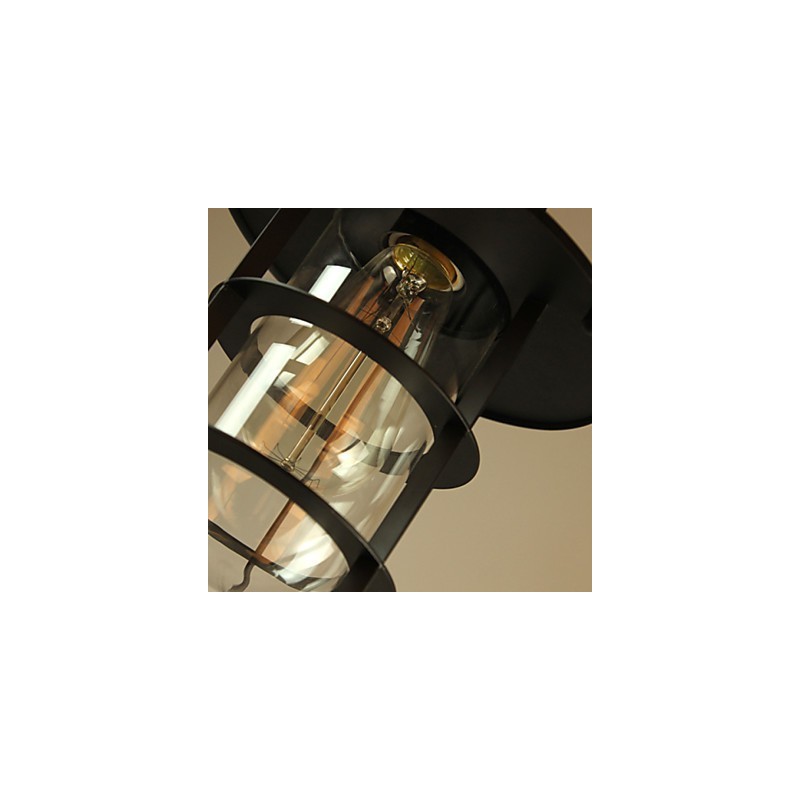 Lampada a sospensione mini retrò in metallo nero con paralumi in vetro trasparente, 3 luci E26/E27