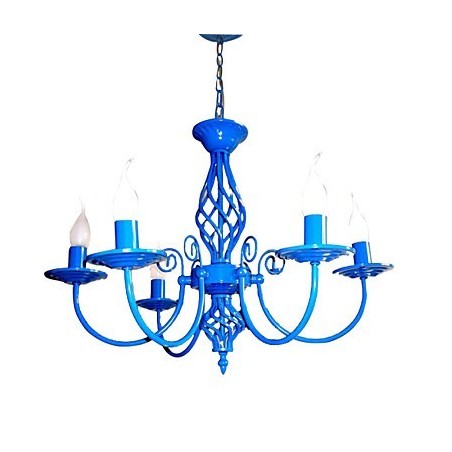 Lampadario a sospensione in metallo dipinto, stile country vintage rustico, 5 luci E12/E14