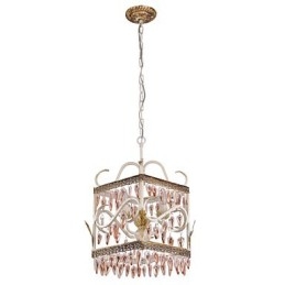 Lampadario country mini bianco con conchiglie beige, 3 luci E12/E14