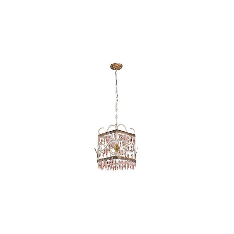 Lampadario country mini bianco con conchiglie beige, 3 luci E12/E14