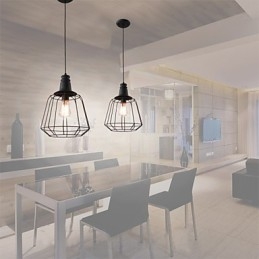 Lampada a sospensione mini rustica country retrò in metallo nero dipinto