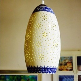 Lampada a sospensione in ceramica retrò blu a testa singola per scale
