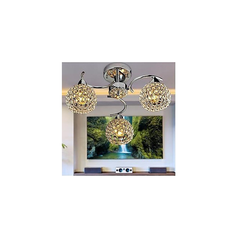 Lampadario moderno a cupola in cristallo cromato 3 luci E12/E14