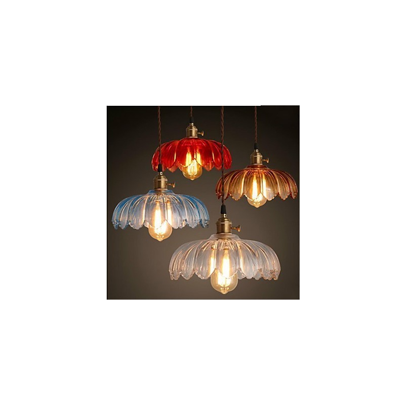 Lampadario a sospensione in vetro retrò Old Shanghai con cappuccio in rame