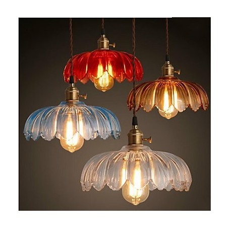 Lampadario a sospensione in vetro retrò Old Shanghai con cappuccio in rame