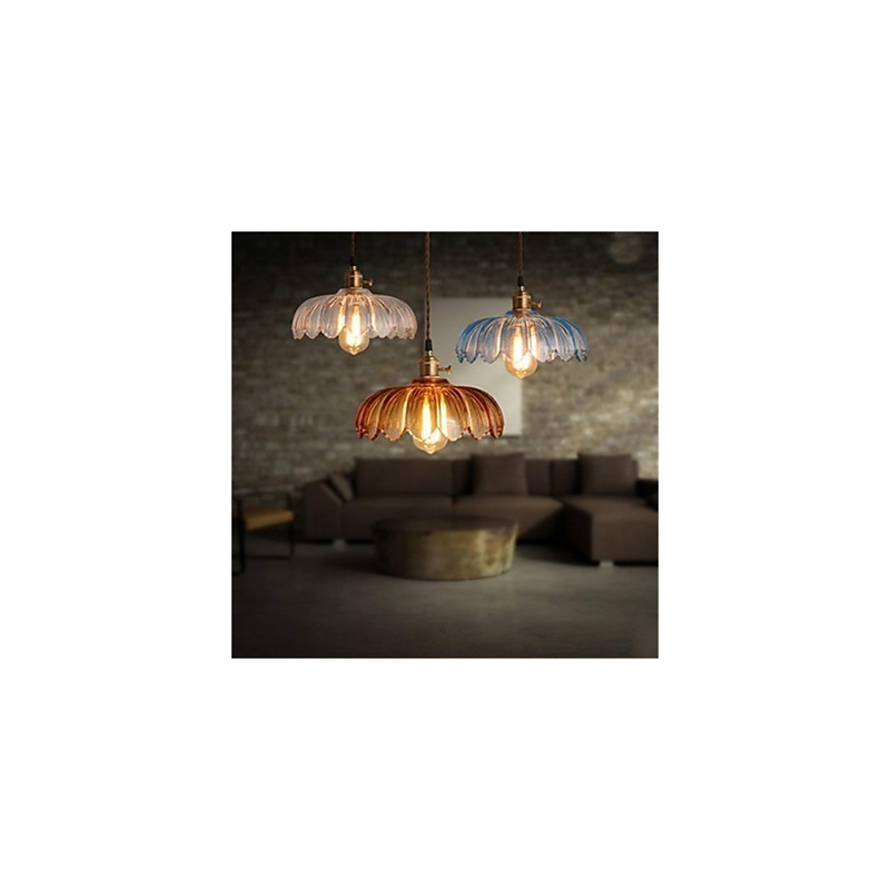 Lampadario a sospensione in vetro retrò Old Shanghai con cappuccio in rame