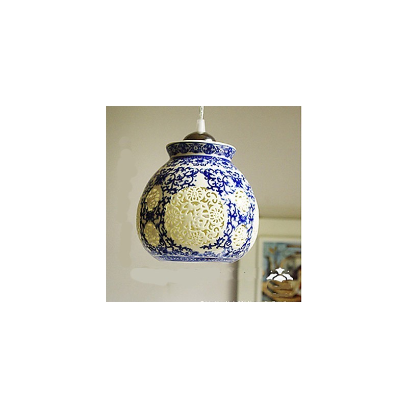 Lampada a sospensione retrò in ceramica blu a testa singola