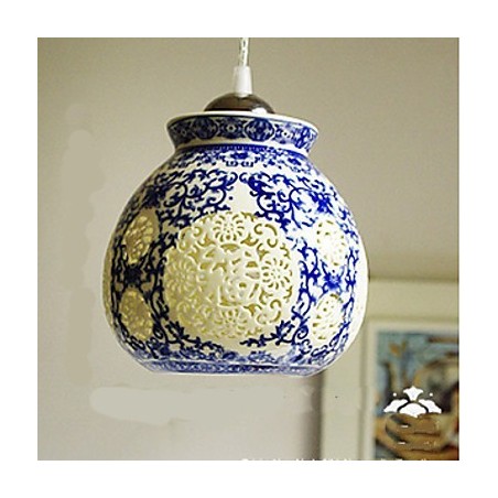 Lampada a sospensione retrò in ceramica blu a testa singola