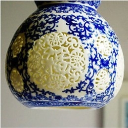 Lampada a sospensione retrò in ceramica blu a testa singola