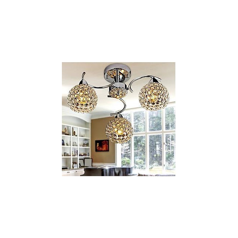 Lampadario moderno a cupola in cristallo cromato 3 luci E12/E14
