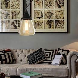 Lampada a sospensione classica vintage retrò country in metallo nero e vetro trasparente