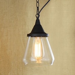 Lampada a sospensione classica vintage retrò country in metallo nero e vetro trasparente