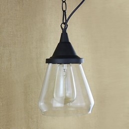 Lampada a sospensione classica vintage retrò country in metallo nero e vetro trasparente