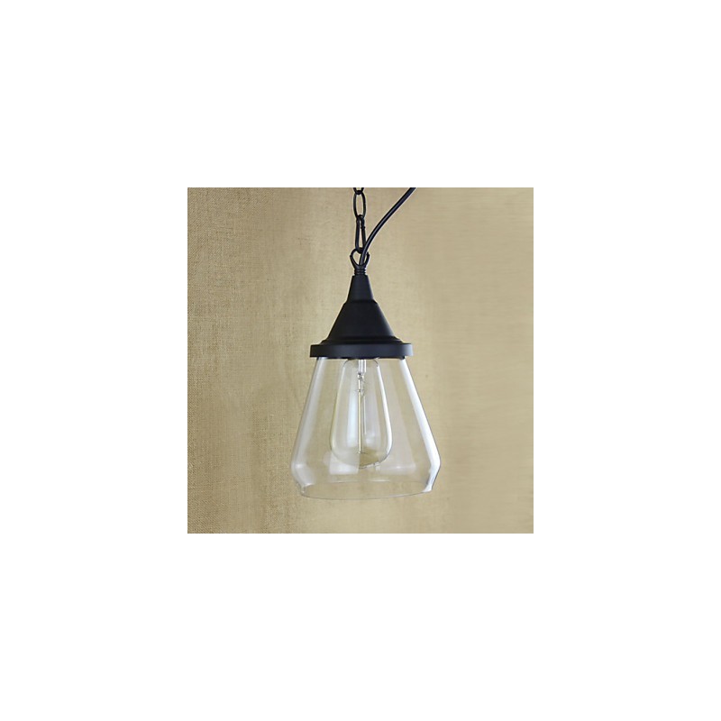 Lampada a sospensione classica vintage retrò country in metallo nero e vetro trasparente