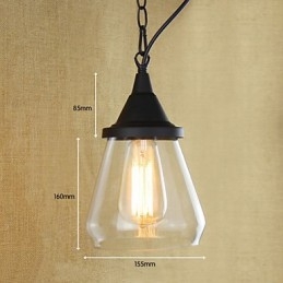 Lampada a sospensione classica vintage retrò country in metallo nero e vetro trasparente