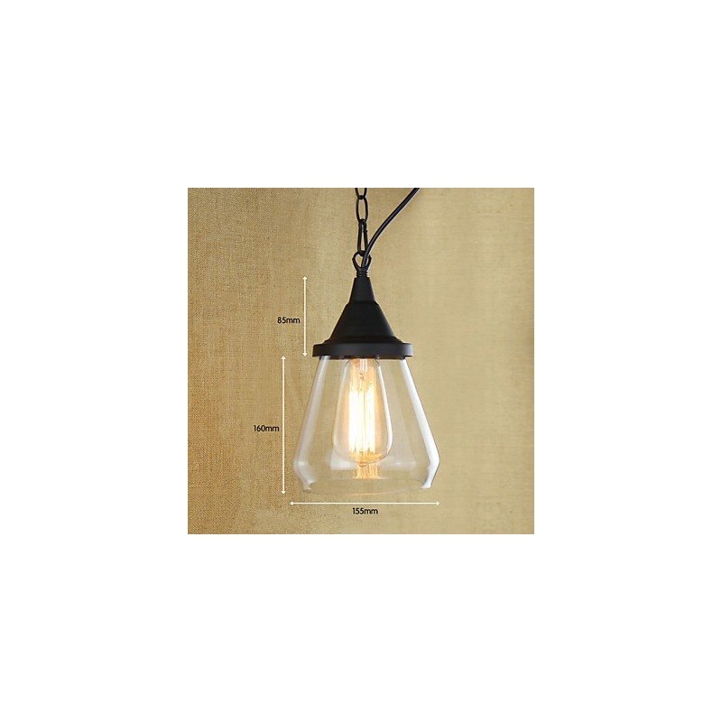 Lampada a sospensione classica vintage retrò country in metallo nero e vetro trasparente