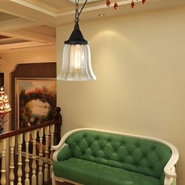 Lampada a sospensione vintage retrò country in metallo nero e vetro trasparente